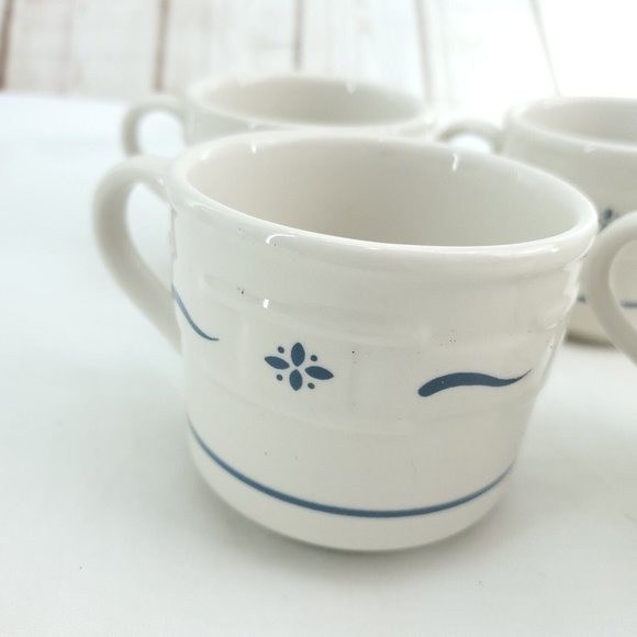 Longaberger White Pottery Woven Traditional Blue Votive Tea Mugs Set Of 4 - Picture 2 of 12